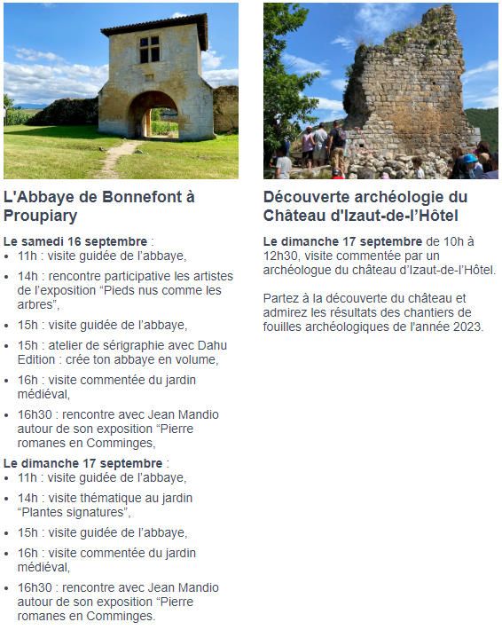 Journées européennes du patrimoine Aspet Comminges Pyrénées 2023